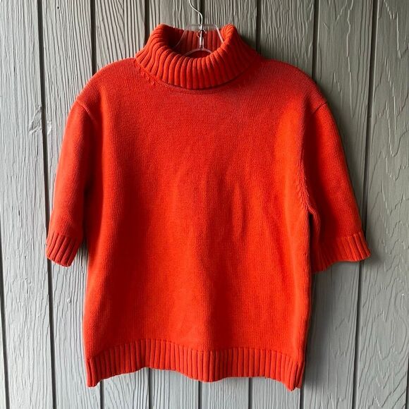 VTG Ralph Lauren Cotton Short Sleeve Turtleneck Sweater Orange L - Picture 7 of 7